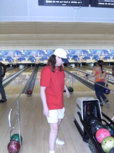 Kim bowling.  You can see the rails they use in this shot.