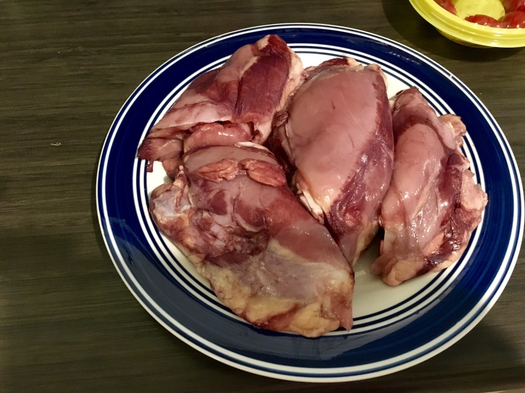 Prep - marinate your chicken in wine.  I used a California Cabernet